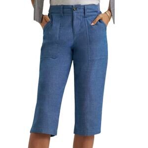 Lee NWT Flex To Go Lux Comfort Utility Skimmer Capri Dark Chambray Blue Sz 8